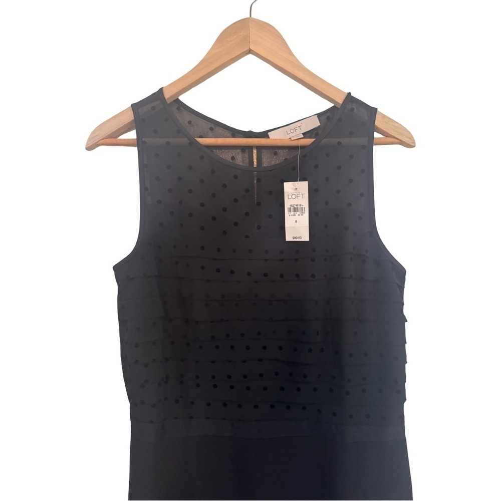 NWT LOFT Black Polka Dot Layered Sheath Dress Size 8 - Picture 5 of 8